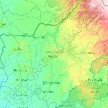 Mapa topográfico Binh Phuoc, altitude, relevo