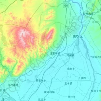 Mapa topográfico 惠农区, altitude, relevo