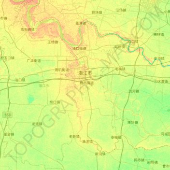 Mapa topográfico Qianjiang City, altitude, relevo