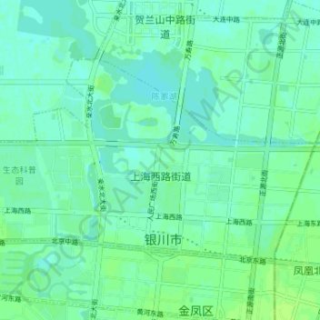 Mapa topográfico 上海西路街道, altitude, relevo