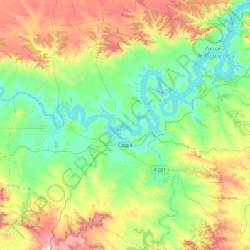 Mapa topográfico Caspe, altitude, relevo