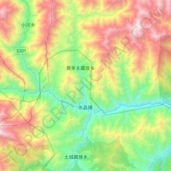 Mapa topográfico 水晶镇, altitude, relevo