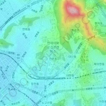 Mapa topográfico Seul, altitude, relevo