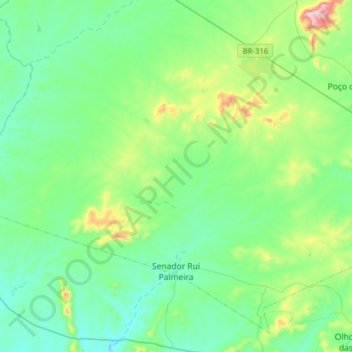 Mapa topográfico Senador Rui Palmeira, altitude, relevo