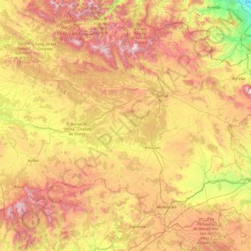 Mapa topográfico Sória, altitude, relevo