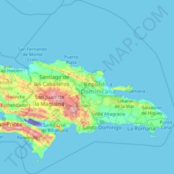 Mapa topográfico República Dominicana, altitude, relevo