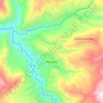 Mapa topográfico Perucho, altitude, relevo
