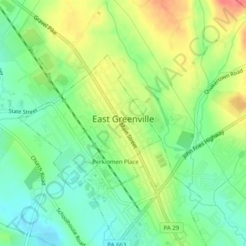 Mapa topográfico East Greenville, altitude, relevo
