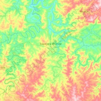Mapa topográfico Itapejara d'Oeste, altitude, relevo