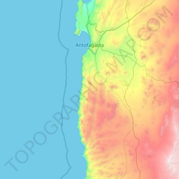Mapa topográfico Antofagasta, altitude, relevo