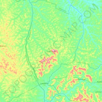 Mapa topográfico Lyantonde, altitude, relevo