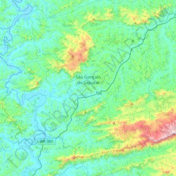 Mapa topográfico São Gonçalo do Sapucaí, altitude, relevo
