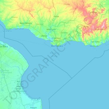 Mapa topográfico Río de la Plata, altitude, relevo