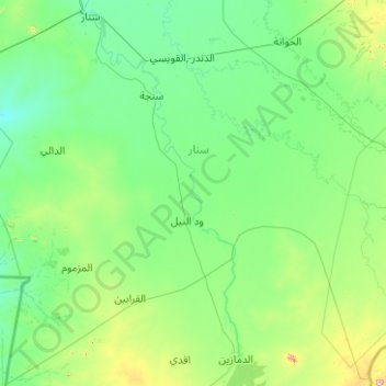 Mapa topográfico الدندر, altitude, relevo