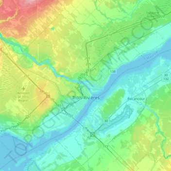 Mapa topográfico Trois-Rivières, altitude, relevo