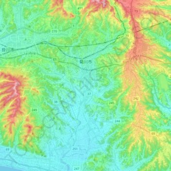 Mapa topográfico 菊川市, altitude, relevo
