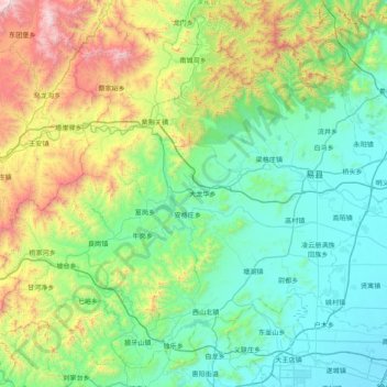 Mapa topográfico 易县, altitude, relevo