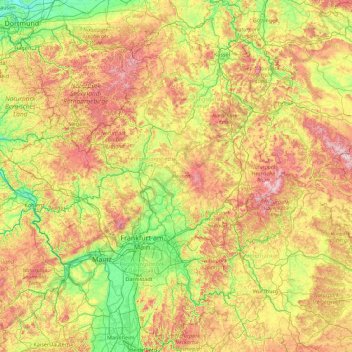 Mapa topográfico Hesse, altitude, relevo