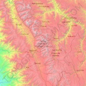 Mapa topográfico Parque Nacional Huascarán, altitude, relevo