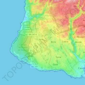 Mapa topográfico Cascais, altitude, relevo