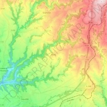 Mapa topográfico Quins, altitude, relevo