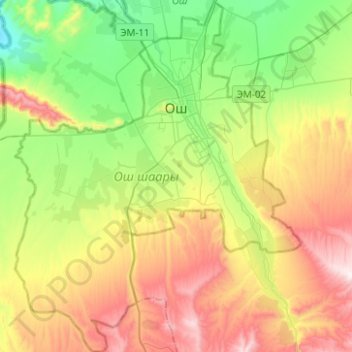 Mapa topográfico Osh, altitude, relevo