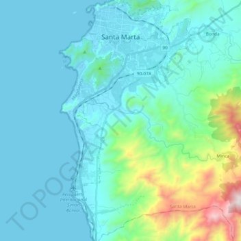 Mapa topográfico Perímetro Urbano Santa Marta, altitude, relevo