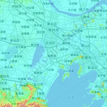 Mapa topográfico 常州市 / Changzhou, altitude, relevo