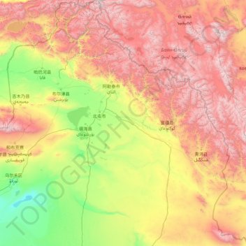 Mapa topográfico 阿勒泰地区, altitude, relevo