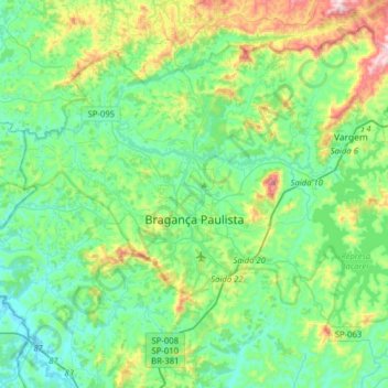 Mapa topográfico Bragança Paulista, altitude, relevo