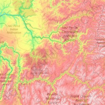 Mapa topográfico Idaho County, altitude, relevo