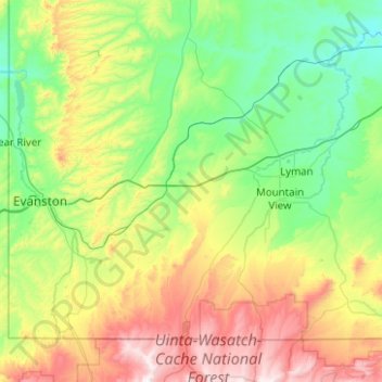 Mapa topográfico Uinta County, altitude, relevo