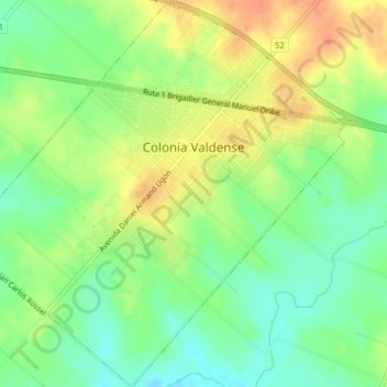 Mapa topográfico Colonia Valdense, altitude, relevo