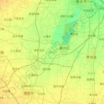 Mapa topográfico 冀州区, altitude, relevo