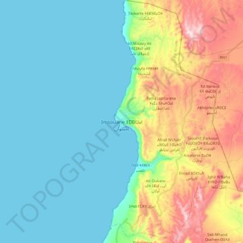 Mapa topográfico Imsouane, altitude, relevo