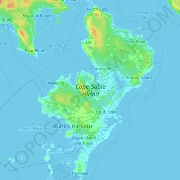 Mapa topográfico Cape Sable Island, altitude, relevo
