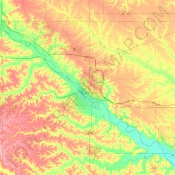 Mapa topográfico Wapello County, altitude, relevo