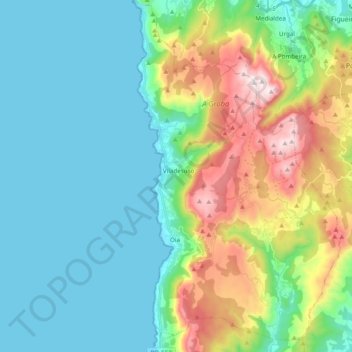 Mapa topográfico Oia, altitude, relevo