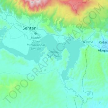 Mapa topográfico Lake Sentani, altitude, relevo