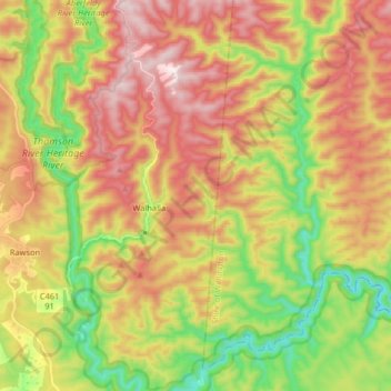 Mapa topográfico Walhalla, altitude, relevo