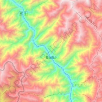 Mapa topográfico 普拉底乡, altitude, relevo