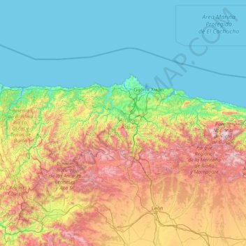 Mapa topográfico Astúrias, altitude, relevo