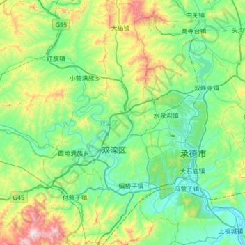 Mapa topográfico 双滦区, altitude, relevo