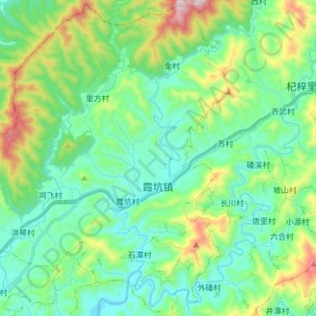 Mapa topográfico 霞坑镇, altitude, relevo
