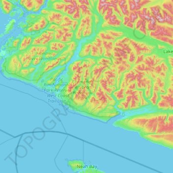 Mapa topográfico Area F (Cowichan Lake South / Skutz Falls), altitude, relevo