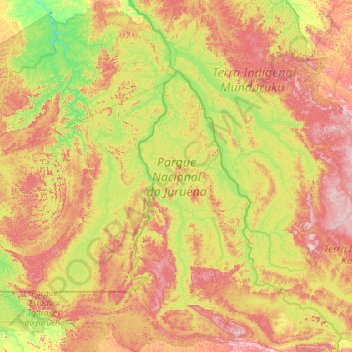 Mapa topográfico Parque Nacional do Juruena, altitude, relevo