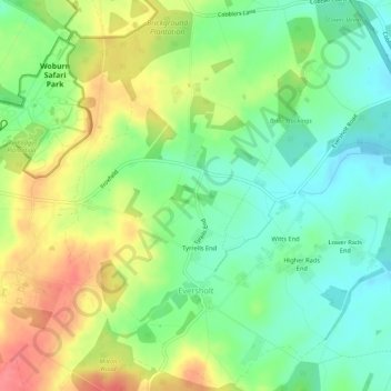 Mapa topográfico Eversholt, altitude, relevo