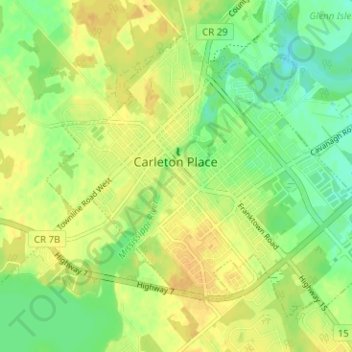 Mapa topográfico Carleton Place, altitude, relevo