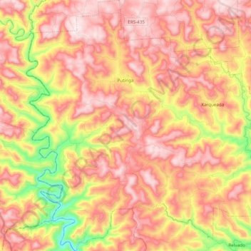 Mapa topográfico Putinga, altitude, relevo