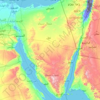 Mapa topográfico Sinai, altitude, relevo